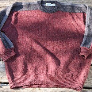 Vintage Frankenmuth Wool Blend Sweater Men’s Large Gray Red Winter Cabin Logger